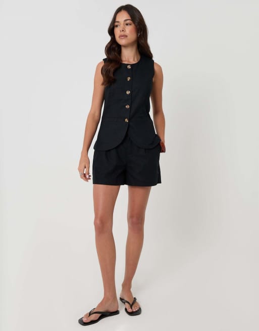 Threadbare Linen blend longline waistcoat in black, 4 of 4