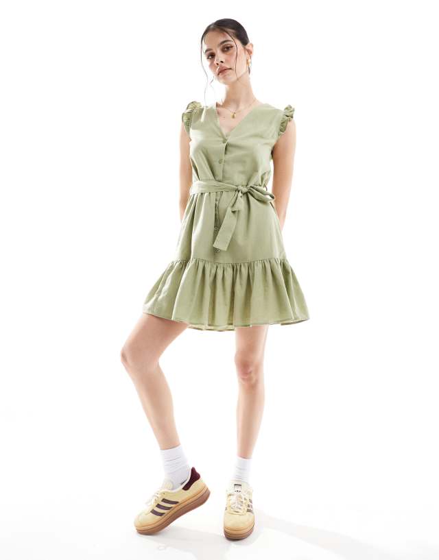 Threadbare - linen blend mini dress pistachio green