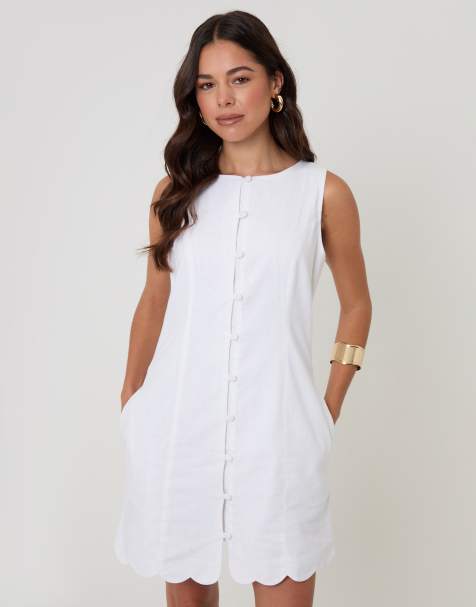 Threadbare Linen blend pinafore dress in white - view 1