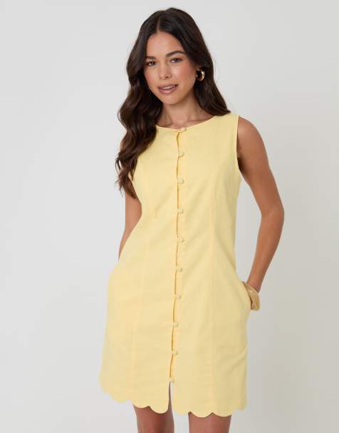 Threadbare Linen blend pinafore dress in yellow - view 1