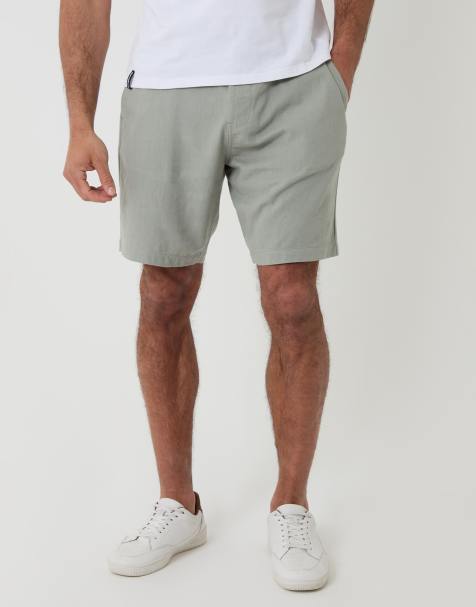 Threadbare Linen blend shorts with belt in pale green - view 1