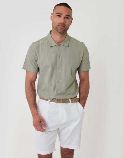 Threadbare Linen blend shorts with belt in white - view 1