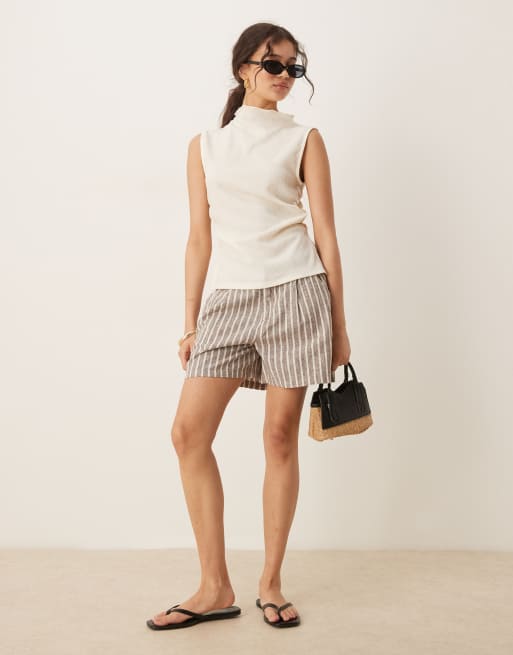 Threadbare Linen blend tailored shorts in brown
