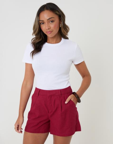 Threadbare Linen blend tailored shorts in red - view 1