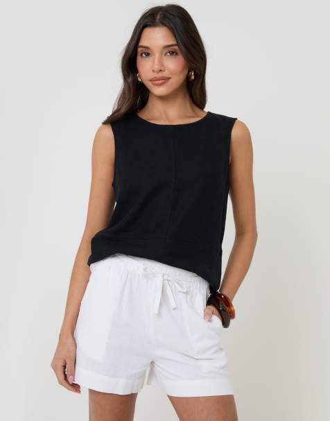 Threadbare Linen blend tie waist shorts in white - view 1