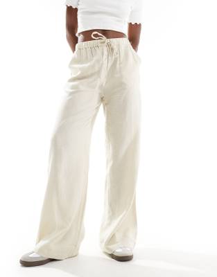 Threadbare Threadbare linen blend trousers in stone with elasticated waist-White