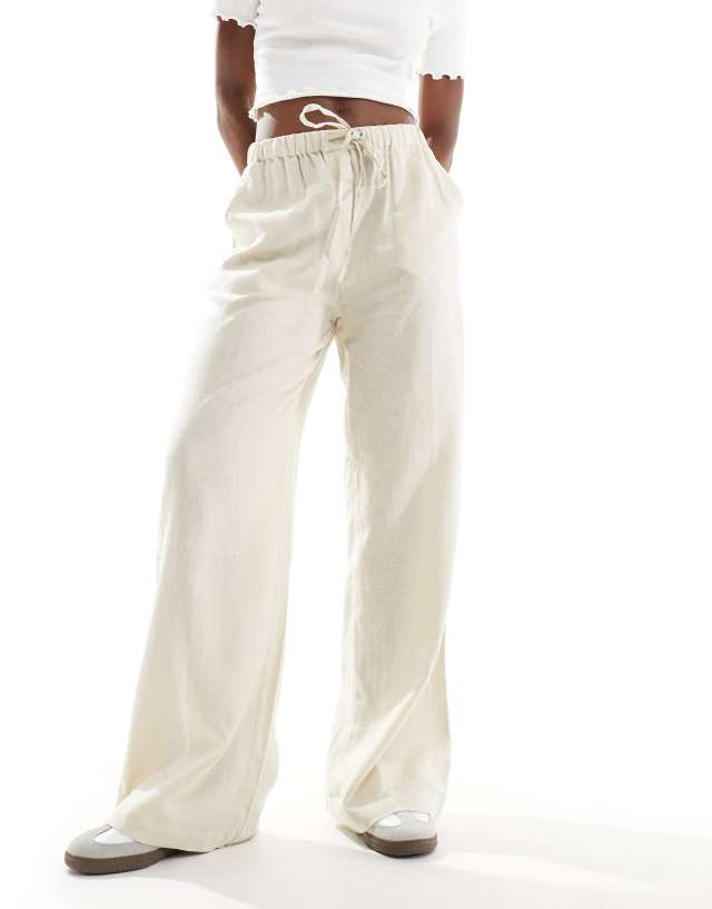 Threadbare - linen blend trousers in stone with elasticated waist