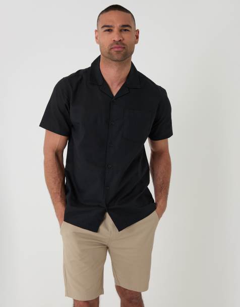 Threadbare Linen cotton blend short sleeve shirt in black - view 1