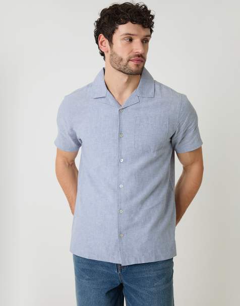 Threadbare Linen cotton blend short sleeve shirt in blue