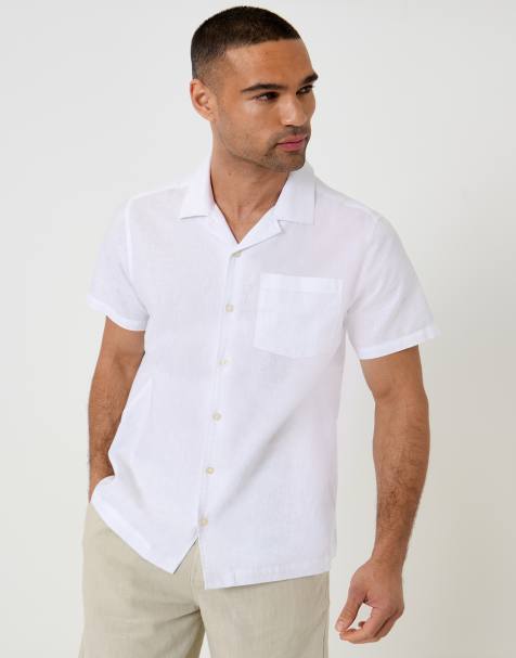 Threadbare Linen cotton blend short sleeve shirt in white