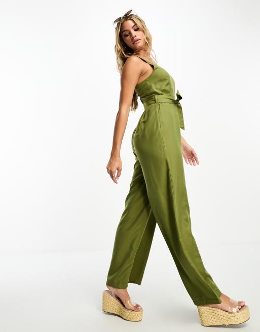 Linen Look Tie Waist Wide Leg Pants