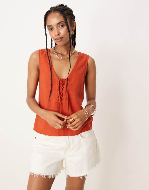 Threadbare linen mix cami top in burnt orange - view 1