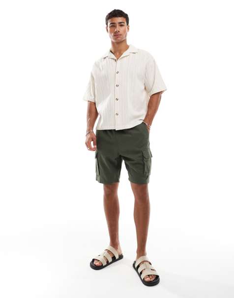 Threadbare linen mix cargo shorts with pocket detail in khaki - view 1