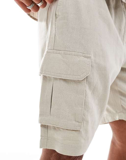 Threadbare linen mix cargo shorts with pocket detail in stone, 3 of 5