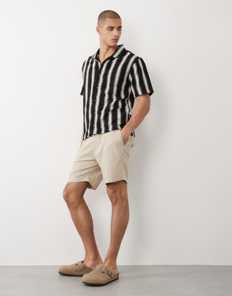 Threadbare linen mix drawcord waist shorts in stone - view 1