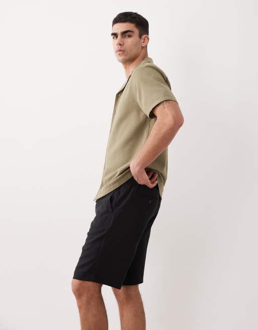 Threadbare linen mix knee length shorts in black, 3 of 5