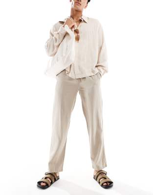 linen mix relaxed pants in stone-Neutral