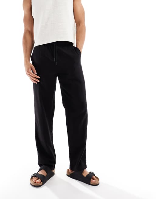 Threadbare linen mix relaxed trouser in black, 3 of 5