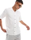 [Threadbare] Threadbare linen mix revere collar shirt in white 2XL White