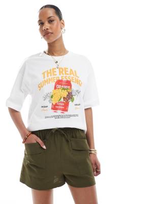 Threadbare Threadbare linen mix tie waist shorts in khaki-Green