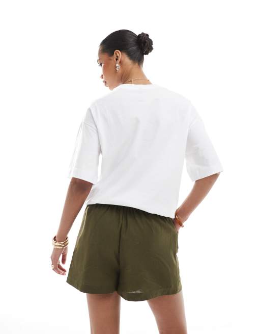 Threadbare linen mix tie waist shorts in khaki