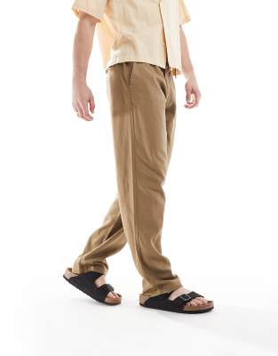 Threadbare Linen Pants With Drawstring Waist Tie In Neutral