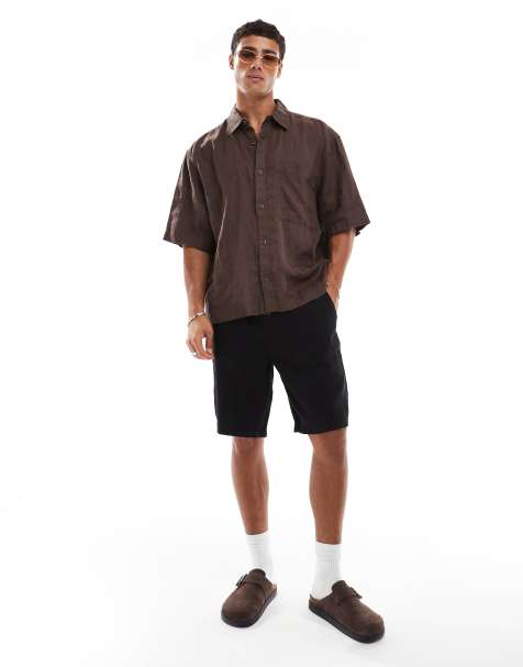 Threadbare linen rich drawstring shorts in black - view 1