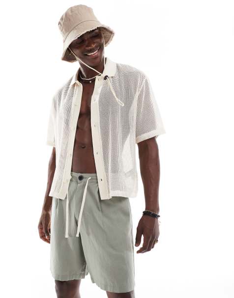 Threadbare linen-rich drawstring shorts in sage green - view 1