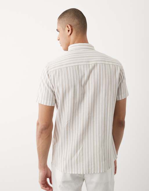 Threadbare – Ljusbeige och naturvit, randig skjorta i linnemix med korta ärmar, 5 av 5