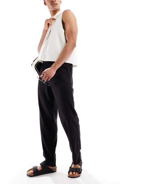Threadbare – Locker geschnittene Hose aus Leinenmix in Schwarz - view 1
