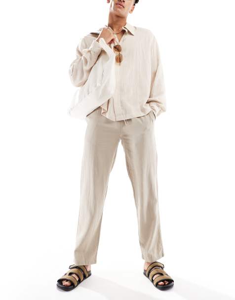 Threadbare – Locker geschnittene Hose aus Leinenmix in Steinbeige - view 1
