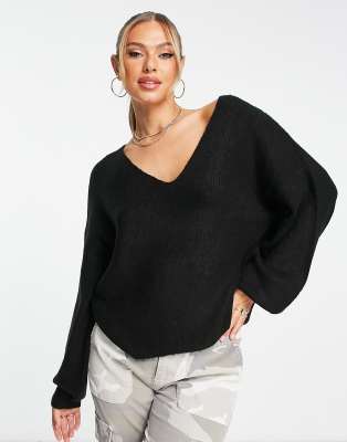 Threadbare - Locker geschnittener Pullover mit V-Ausschnitt in Schwarz