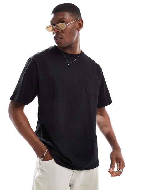 Threadbare – Locker geschnittenes T-Shirt in Schwarz mit Brusttasche, 220 g/m² - view 1