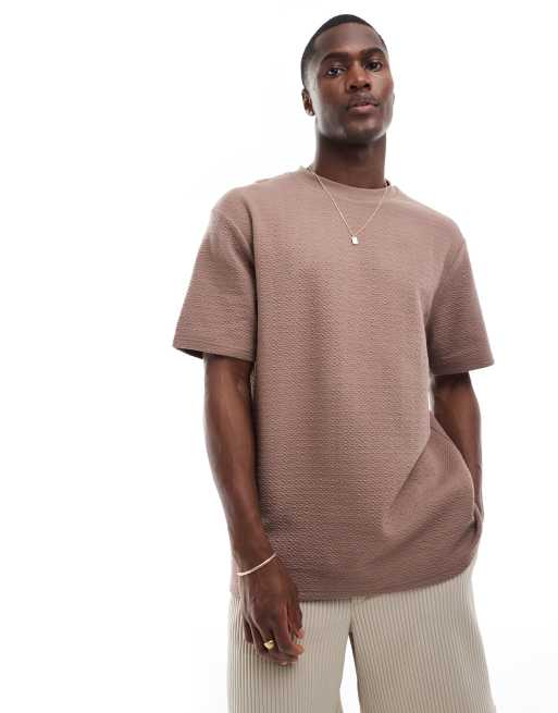 Threadbare – Locker geschnittenes T-Shirt in Taupe mit Struktur