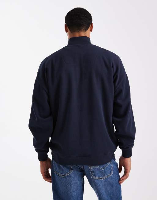 Threadbare – Lockeres Fleece-Sweatshirt in Marineblau mit kurzem Reißverschluss, 3 von 5