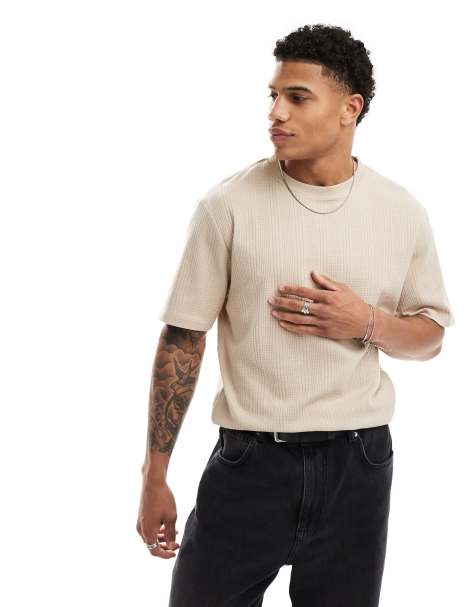 Threadbare – Lockeres T-Shirt in Beige mit strukturierten Streifen - view 1