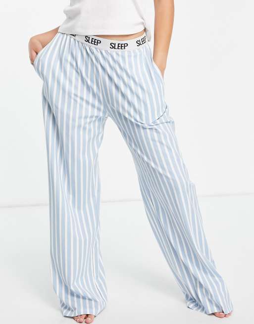 Striped pants blue hot sale and white