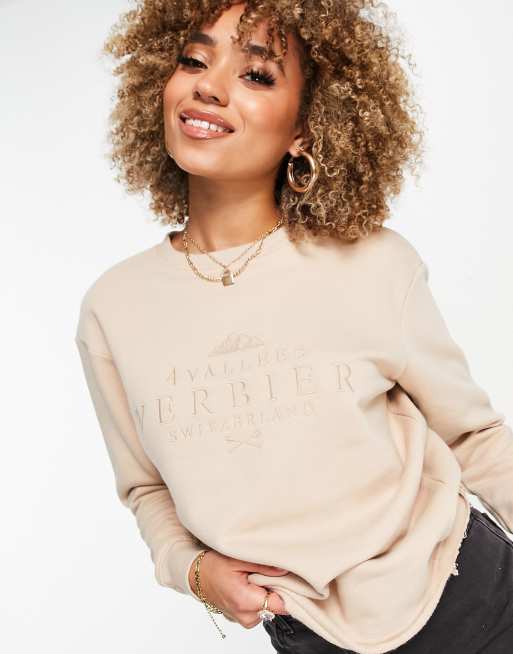 Threadbare lola embroidered slogan sweatshirt in stone ASOS