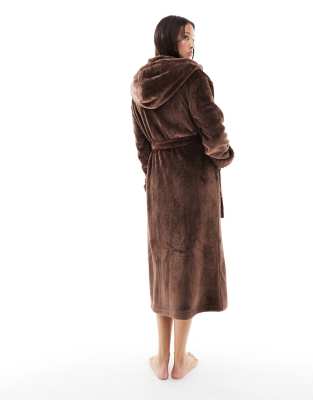 Threadbare long fluffy dressing gown in chocolate brown | ASOS