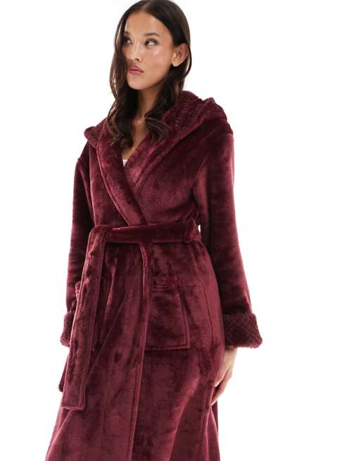 Threadbare long fluffy dressing gown in fig | ASOS