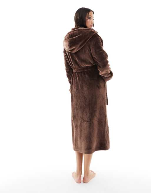 Threadbare long fluffy robe in chocolate brown