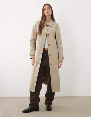 Threadbare Long Line Trench Coat In Neutral