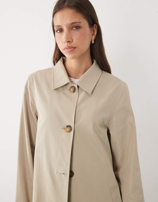 Threadbare long line trench coat in stone, 3 of 4