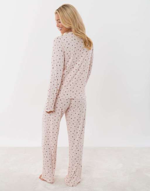 Threadbare Long sleeve and trousers pyjama set in dusky pink, 2 of 5