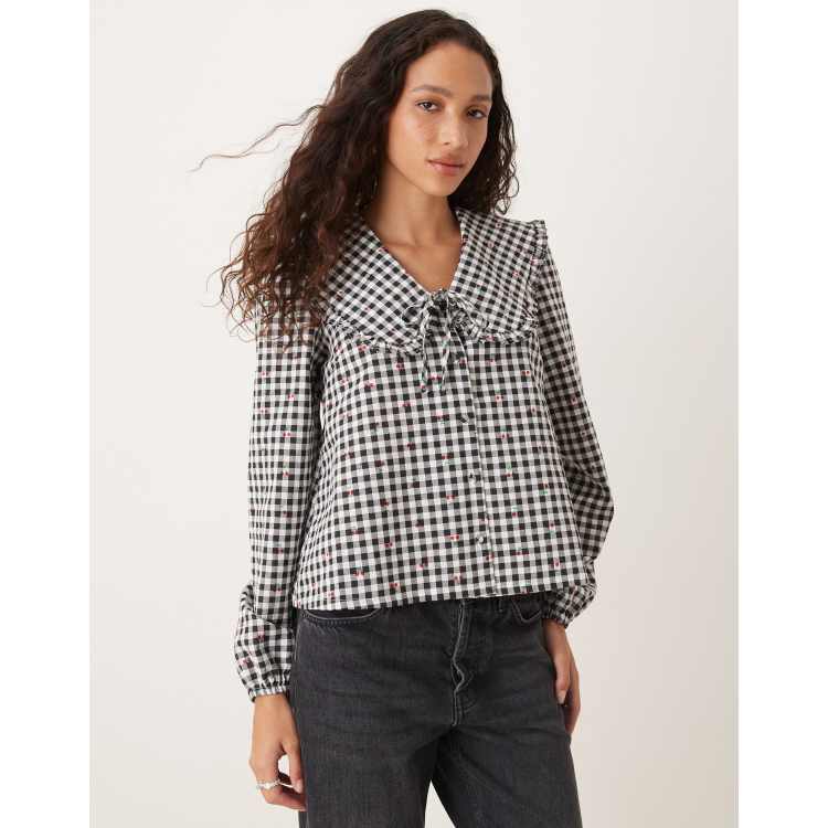 Threadbare long sleeve blouse with oversized collar in black