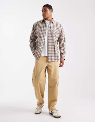 Threadbare Long Sleeve Button Down Check Shirt In Brown