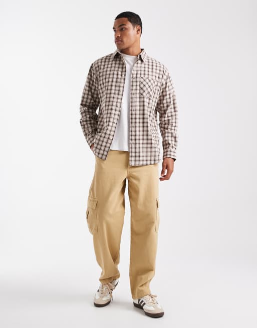 Threadbare long sleeve button down check shirt in brown and cream, 2 of 5
