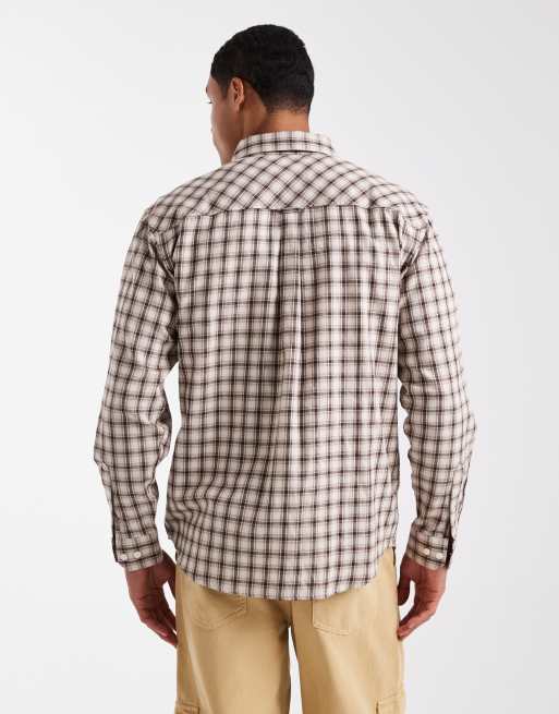 Threadbare long sleeve button down check shirt in brown and cream, 3 of 5