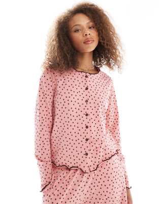 Threadbare Long Sleeve Button Down Heart Pajamas In Pink