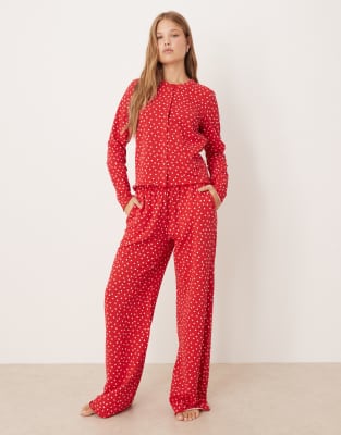 Threadbare Threadbare long sleeve button through pyjamas with heart print in red